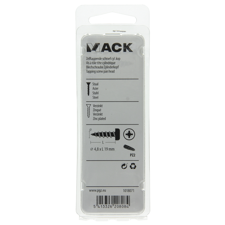Mack 1018071 - zelftappende schroef cylkop verz. 38 st 4,8 x 19 mm | 5 stuks
