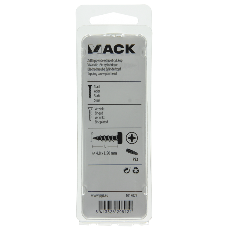 Mack 1018075 - zelftappende schroef cylkop verz. 18 st 4,8 x 50 mm | 5 stuks