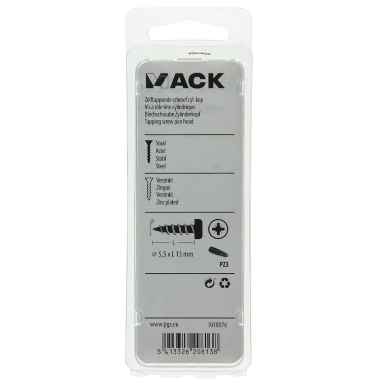 Mack 1018076 - zelftappende schroef cylkop verz. 28 st 5,5 x 13 mm | 5 stuks