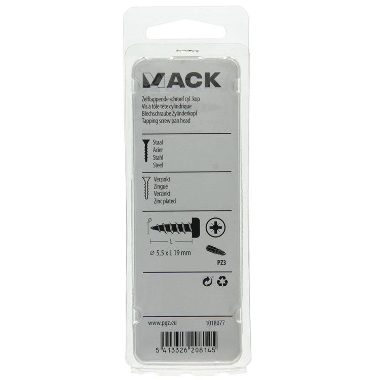Mack 1018077 - zelftappende schroef cylkop verz. 25 st 5,5 x 19 mm | 5 stuks