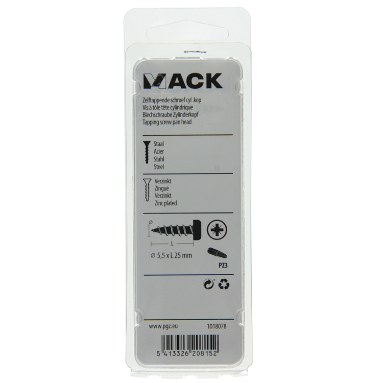 Mack 1018078 - zelftappende schroef cylkop verz. 22 st 5,5 x 25 mm | 5 stuks