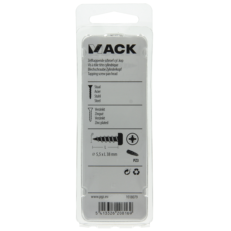 Mack 1018079 - zelftappende schroef cylkop verz. 17 st 5,5 x 38 mm | 5 stuks