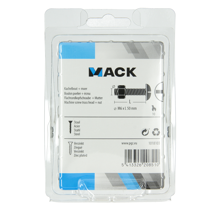 Mack 1018103 - kachelbout + moer staal verzinkt 26 st m6 x 50 mm | 5 stuks