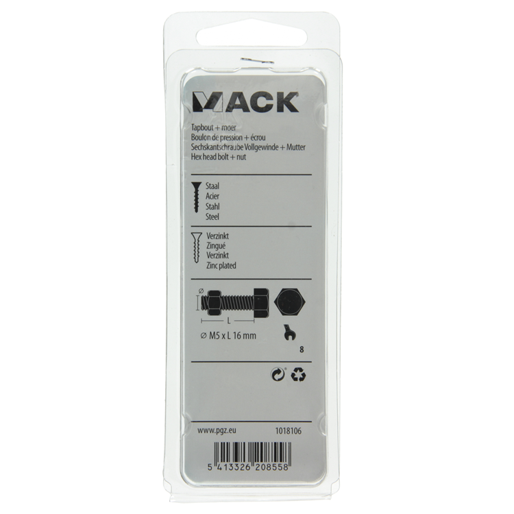 Mack 1018106 - tapbout + moer staal verzinkt 40 st m5 x 16 mm | 5 stuks