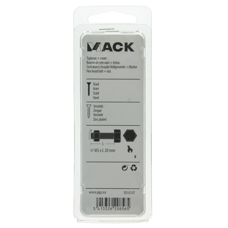 Mack 1018107 - tapbout + moer staal verzinkt 35 st m5 x 20 mm | 5 stuks