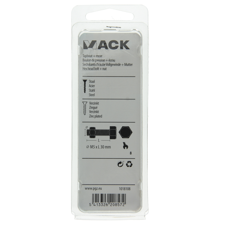 Mack 1018108 - tapbout + moer staal verzinkt 30 st m5 x 30 mm | 5 stuks