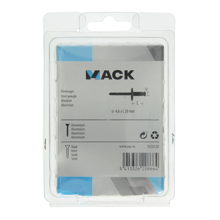 Mack 1020320 - 40 blindnieten alu brede kop 4,8x20mm | 3 stuks