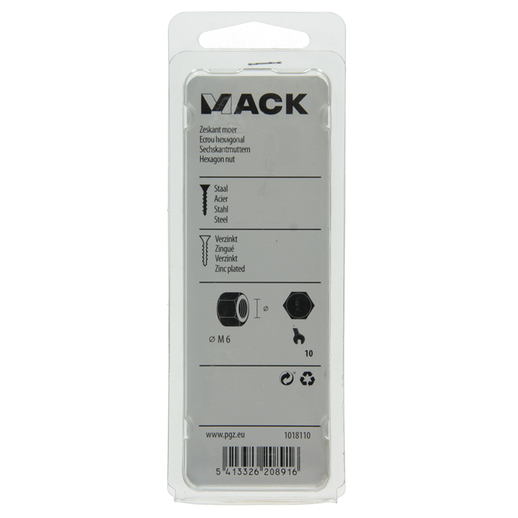 Mack 1018110 - zeskant moer staal verzinkt 100 st m 6 | 5 stuks