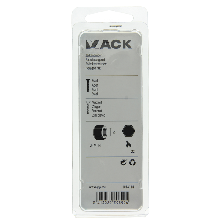 Mack 1018114 - zeskant moer staal verzinkt 9 st m 14 | 5 stuks