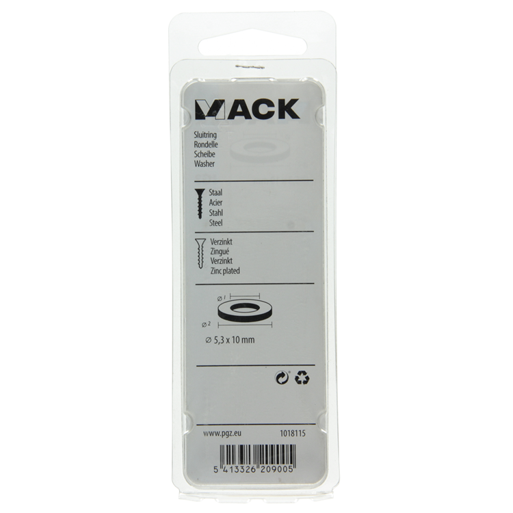 Mack 1018115 - sluitring staal verzinkt 200 st 5,3 x 10 mm | 10 stuks