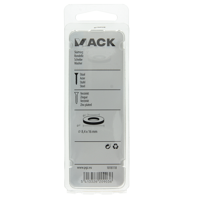 Mack 1018118 - sluitring staal verzinkt 100 st 8,4 x 16 mm | 5 stuks
