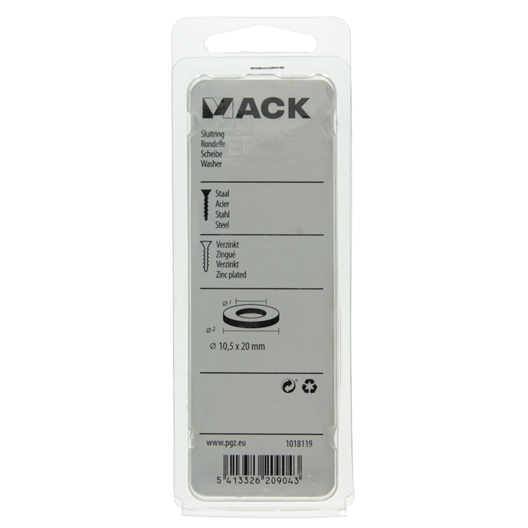 Mack 1018119 - sluitring staal verzinkt 50 st 10,5 x 20 mm | 5 stuks