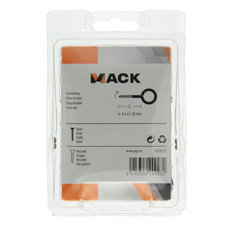 Mack 1018137 - schroefoog staal verzinkt 25st 4,5 x 30 mm | 5 stuks