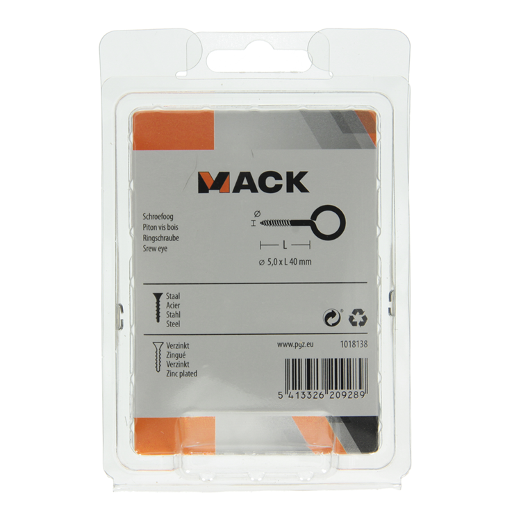 Mack 1018138 - schroefoog staal verzinkt 15st 5,0 x 40 mm | 5 stuks