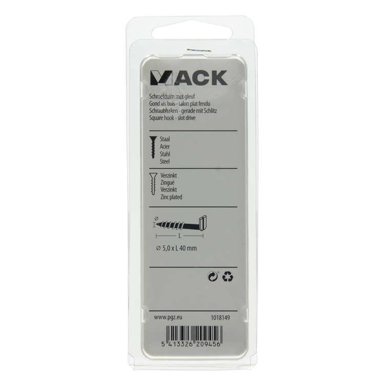 Mack 1018149 - schroefduim met gleuf verzinkt18 st 5,0 x 40 mm | 5 stuks