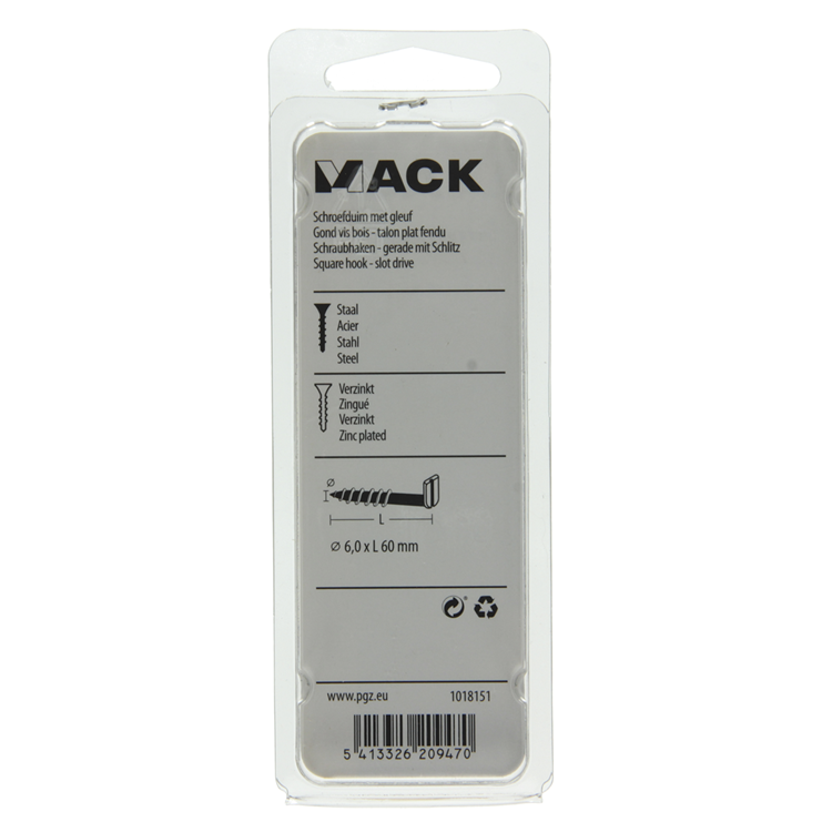 Mack 1018151 - schroefduim met gleuf verzinkt12 st 6,0 x 60 mm | 5 stuks