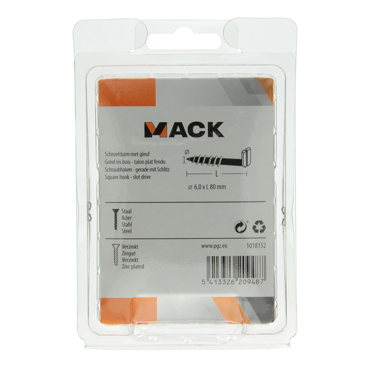 Mack 1018152 - schroefduim met gleuf verzinkt11 st 6,0 x 80 mm | 5 stuks
