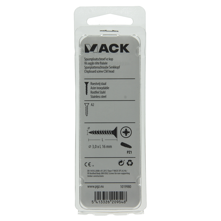 Mack 1019980 - spaanplaatschroef vz kop rvs 120 st 3,0 x 16 mm | 5 stuks