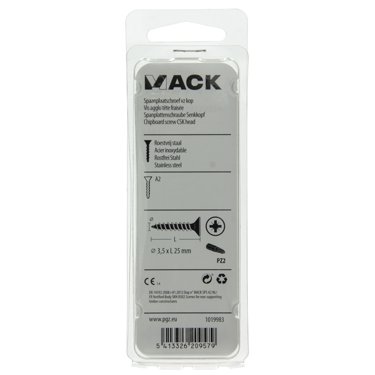 Mack 1019983 - spaanplaatschroef vz kop rvs 85 st 3,5 x 25 mm | 5 stuks