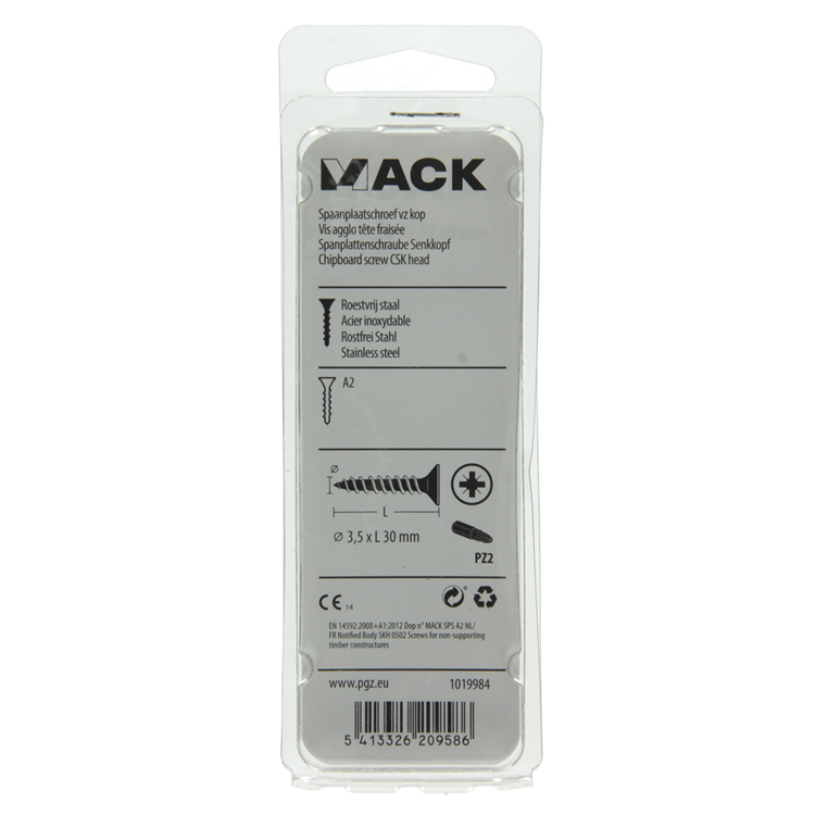 Mack 1019984 - spaanplaatschroef vz kop rvs 75 st 3,5 x 30 mm | 5 stuks