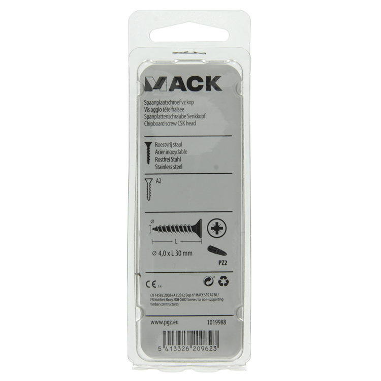 Mack 1019988 - spaanplaatschroef vz kop rvs 60 st 4,0 x 30 mm | 5 stuks