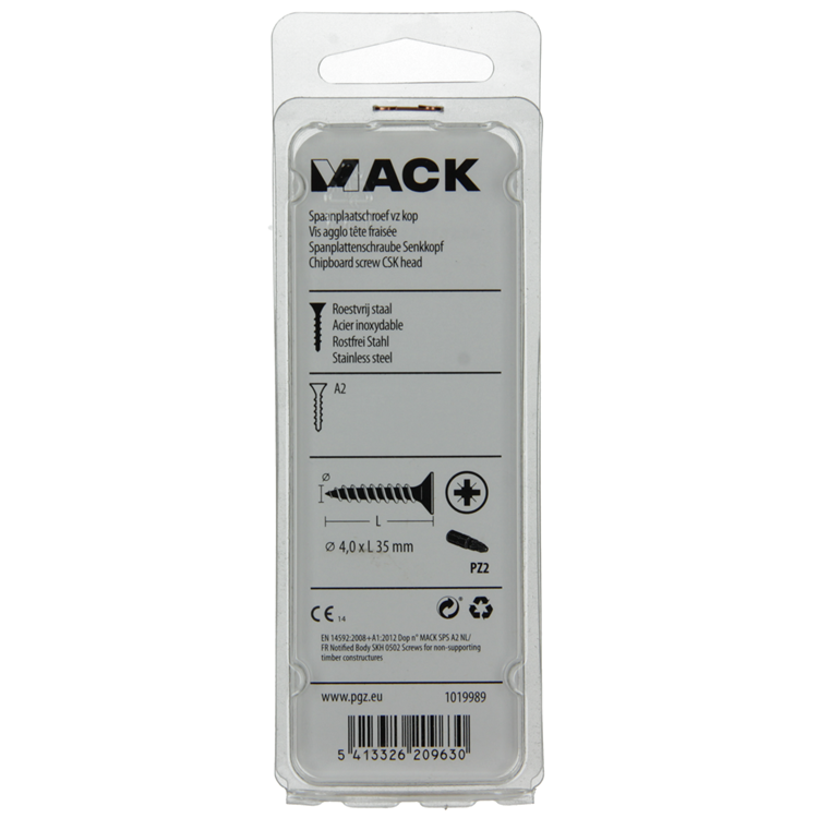 Mack 1019989 - spaanplaatschroef vz kop rvs 50 st 4,0 x 35 mm | 5 stuks