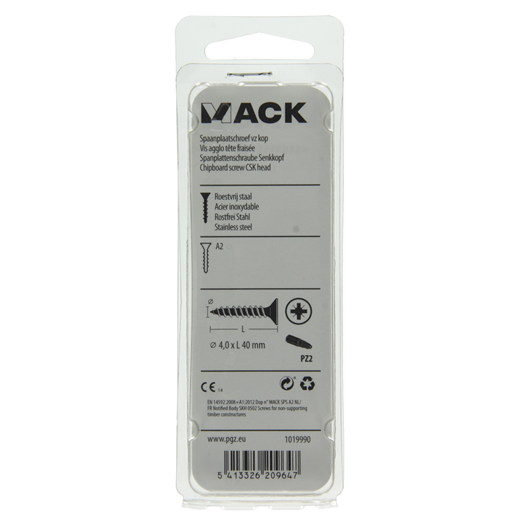 Mack 1019990 - spaanplaatschroef vz kop rvs 40 st 4,0 x 40 mm | 5 stuks