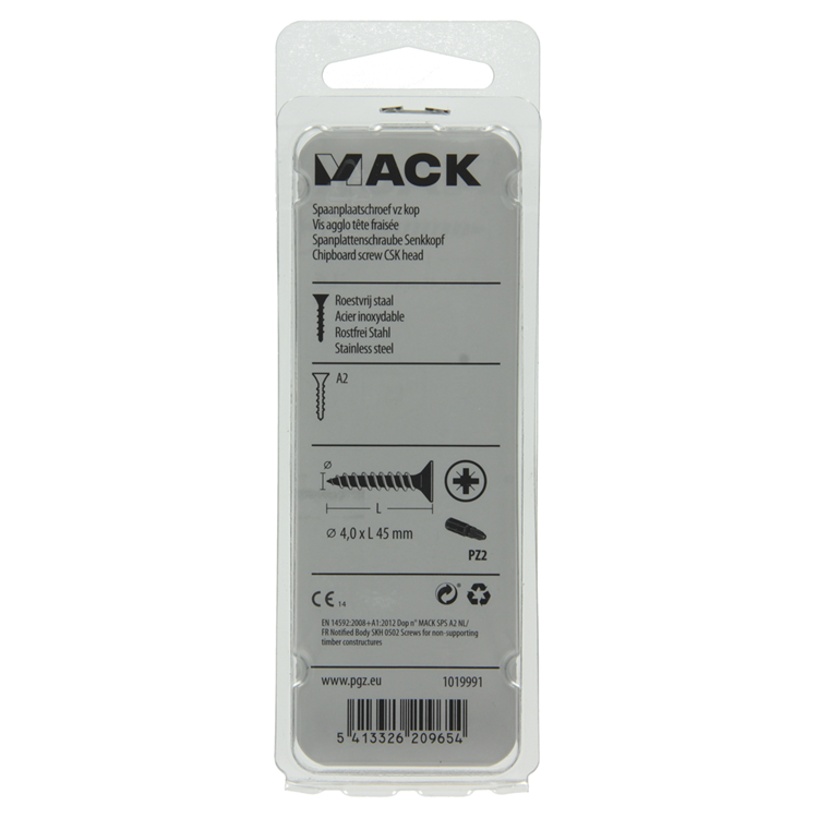 Mack 1019991 - spaanplaatschroef vz kop rvs 35 st 4,0 x 45 mm | 5 stuks