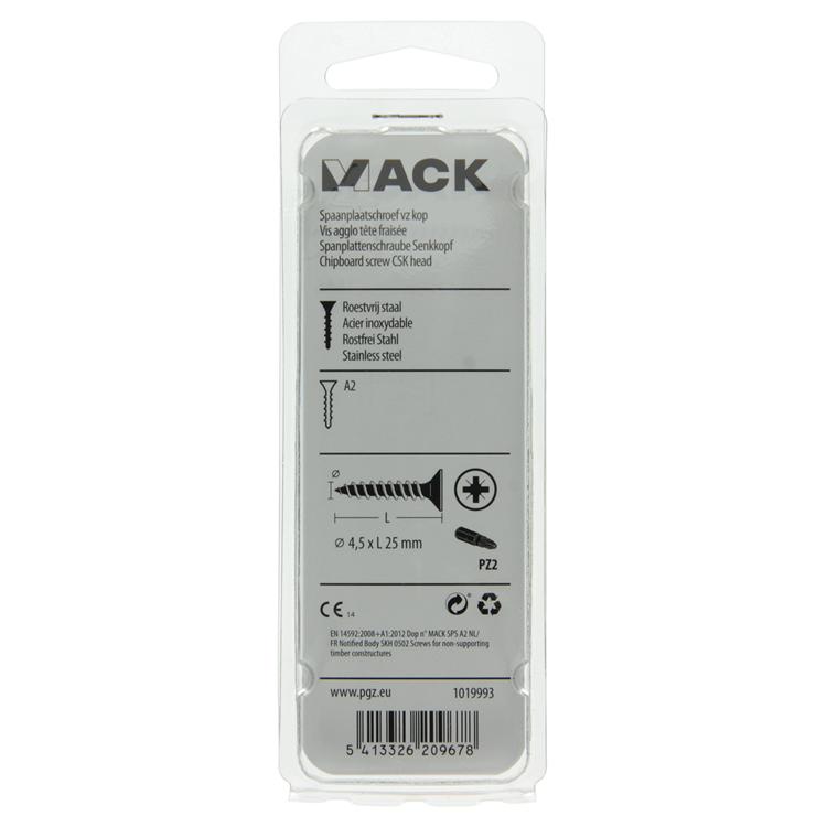 Mack 1019993 - spaanplaatschroef vz kop rvs 55 st 4,5 x 25 mm | 5 stuks