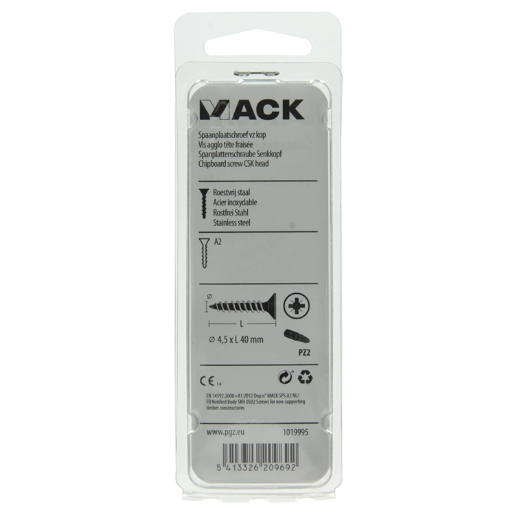 Mack 1019995 - spaanplaatschroef vz kop rvs 40 st 4,5 x 40 mm | 5 stuks
