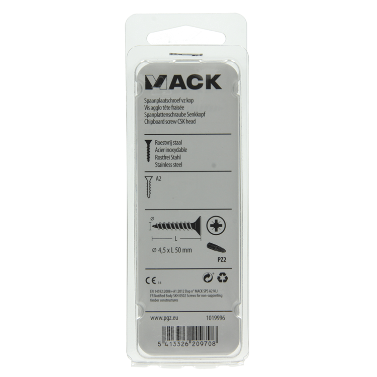 Mack 1019996 - spaanplaatschroef vz kop rvs 32 st 4,5 x 50 mm | 5 stuks
