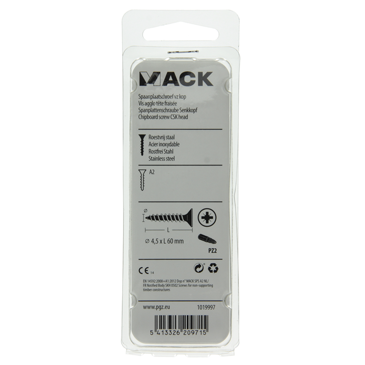 Mack 1019997 - spaanplaatschroef vz kop rvs 27 st 4,5 x 60 mm | 5 stuks