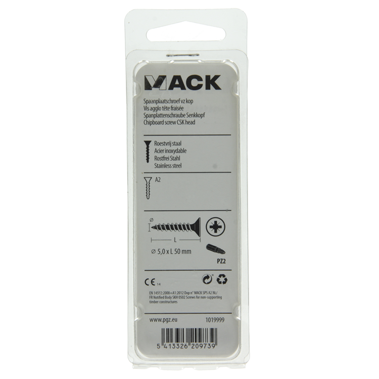 Mack 1019999 - spaanplaatschroef vz kop rvs 25 st 5,0 x 50 mm | 5 stuks