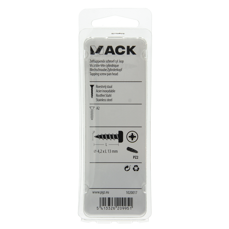 Mack 1020017 - zelftappende schroef cyl.kop a2 44 st 4,2 x 13 mm | 5 stuks