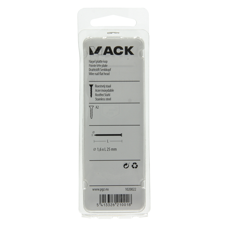 Mack 1020022 - nagel platte kop inox a2 85 st 1,6 x 25 mm | 5 stuks