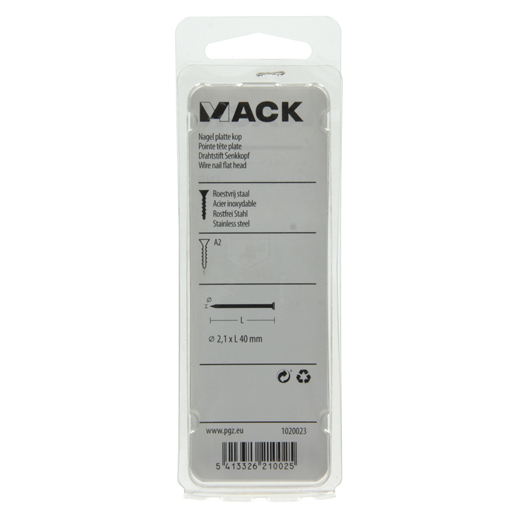 Mack 1020023 - nagel platte kop inox a2 60 st 2,1 x 40 mm | 5 stuks