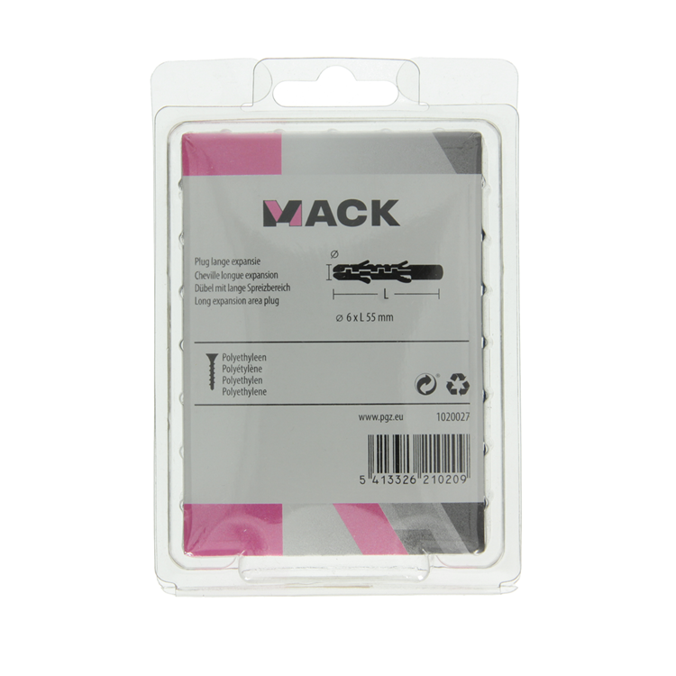 Mack 1020027 - plug lange expansie polyethyl 60 st 6 x 55 mm | 3 stuks