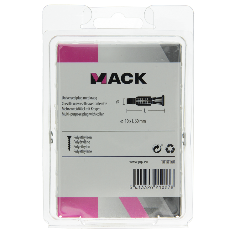 Mack 1018160 - universeelplug + kraag polyethyl30 st 10 x 60 mm | 5 stuks