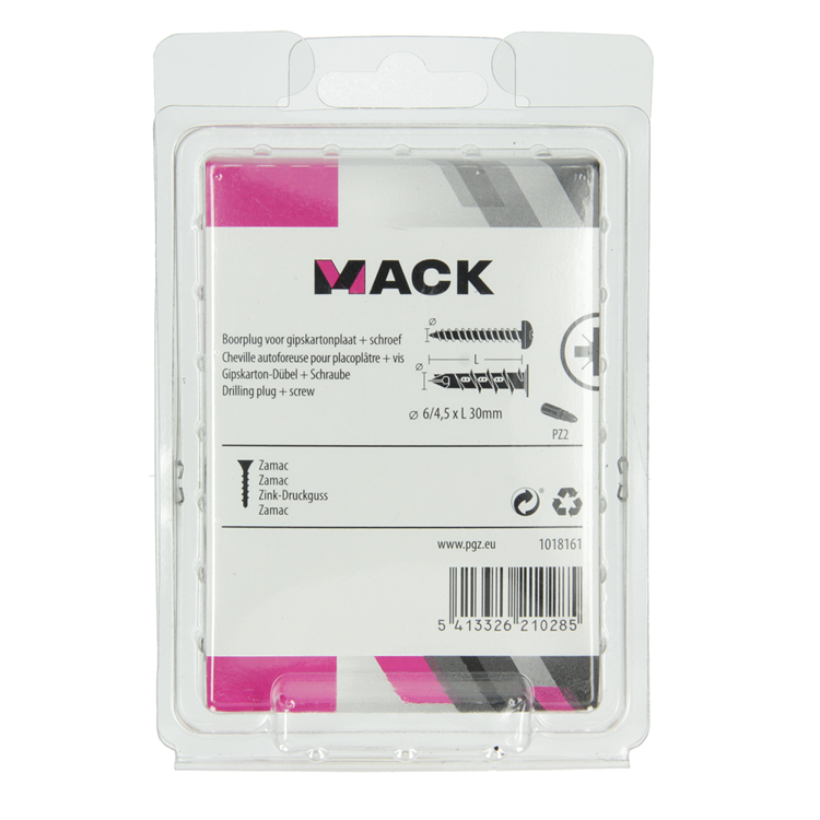 Mack 1018161 - boorplug vr gipskartplt + schr. zamac 15st 6 x 38 mm | 5 stuks