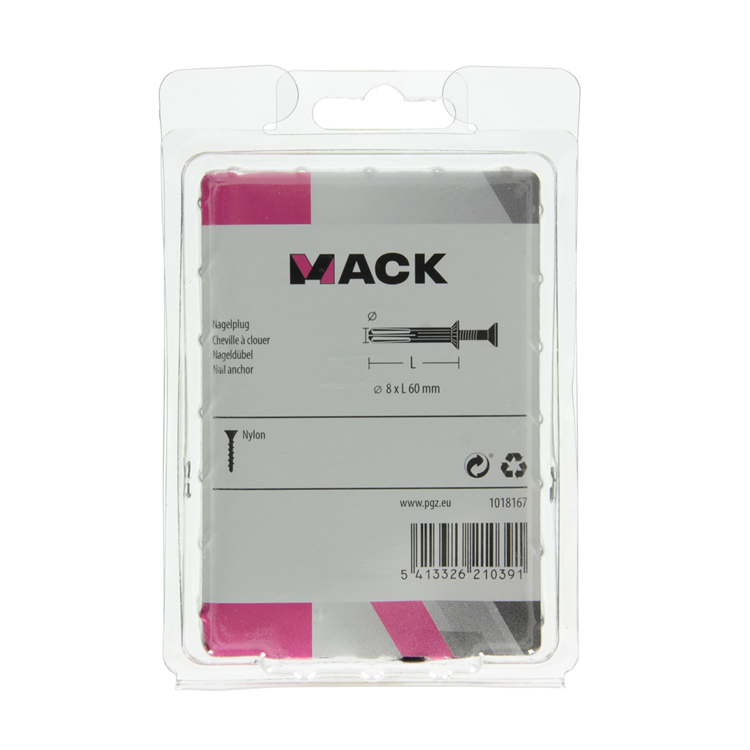 Mack 1018167 - nylon nagelplug polyamide 25 st 8 x 60 mm | 3 stuks