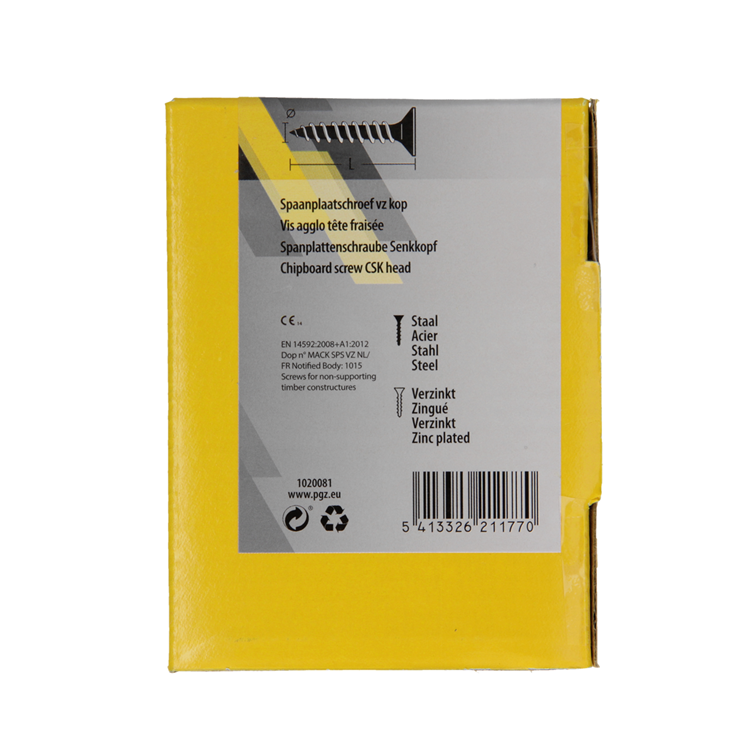 Mack 1020081 - spaanplaatschroef vz kop geel vz 200 st 3,0 x 35 mm | 5 stuks