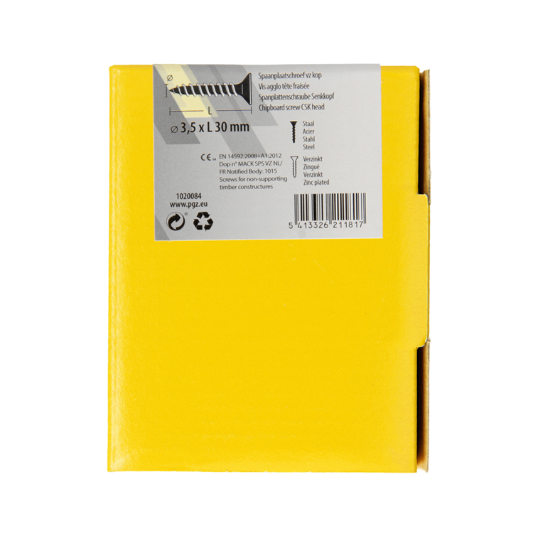 Mack 1020084 - spaanplaatschroef vz kop geelvz 200 st 3,5 x 30 mm | 5 stuks
