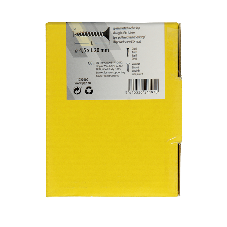 Mack 1020100 - spaanplaatschroef vz kop geel vz 200 st 4,5 x 20 mm | 5 stuks