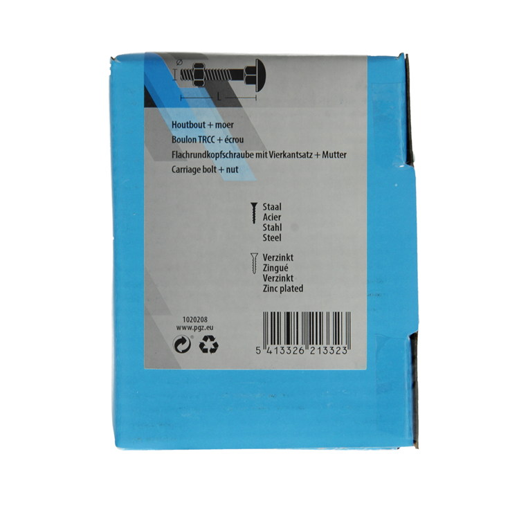 Mack 1020208 - houtbout + moer verzinkt 16 stm8 x 70 mm | 5 stuks