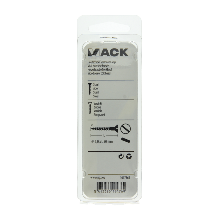 Mack 1017364 - houtschroef verzonken kop verz8 st 5,0 x 50 mm | 10 stuks