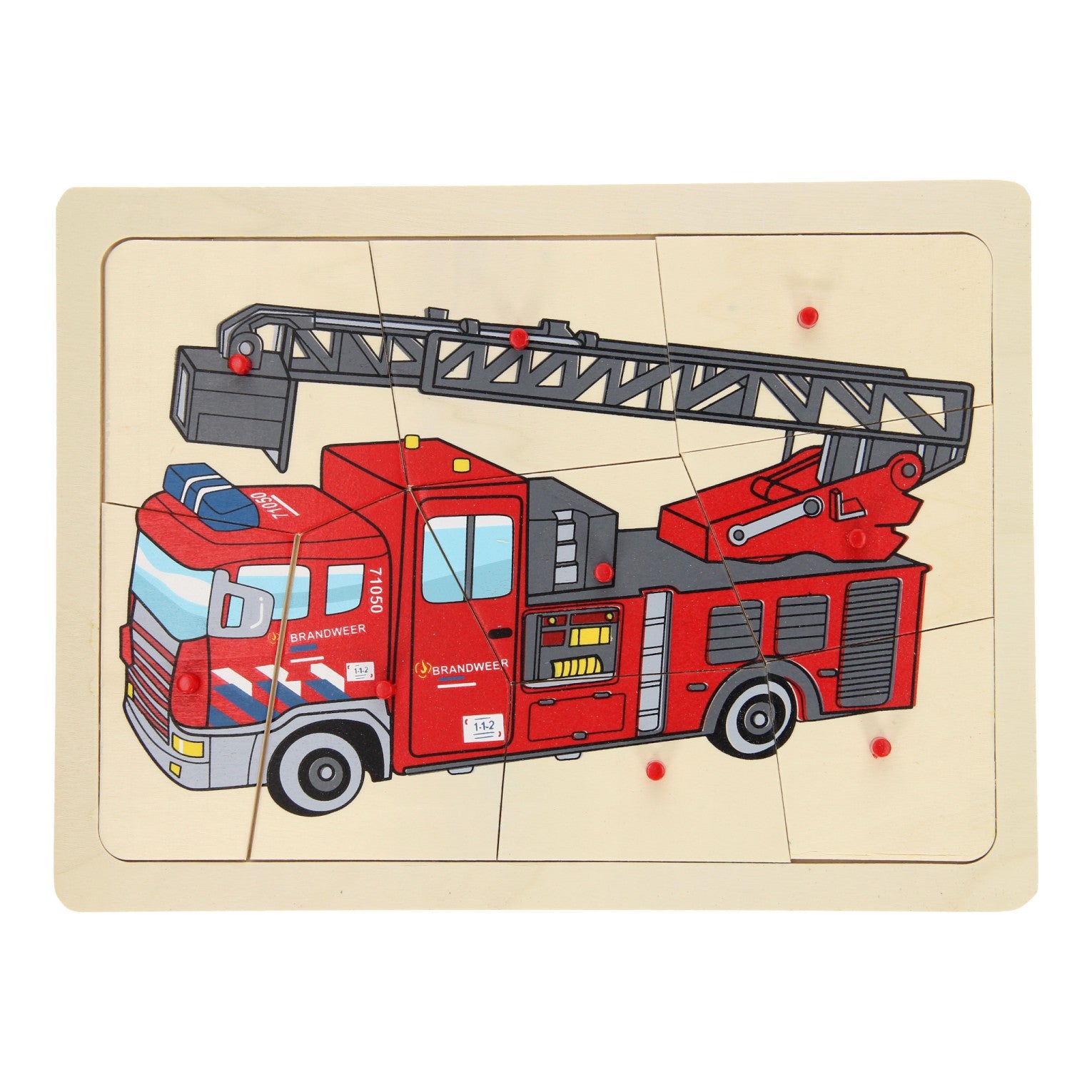 Playwood houten noppenpuzzel brandweer, 9st.