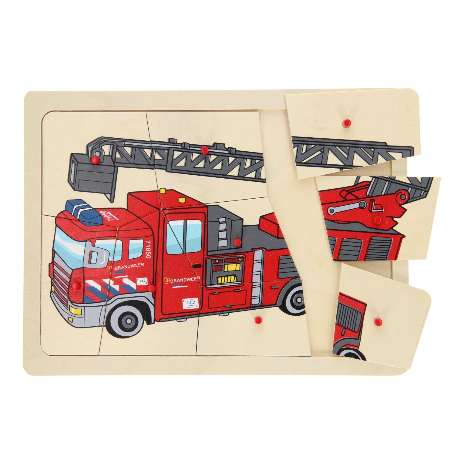 Playwood houten noppenpuzzel brandweer, 9st.