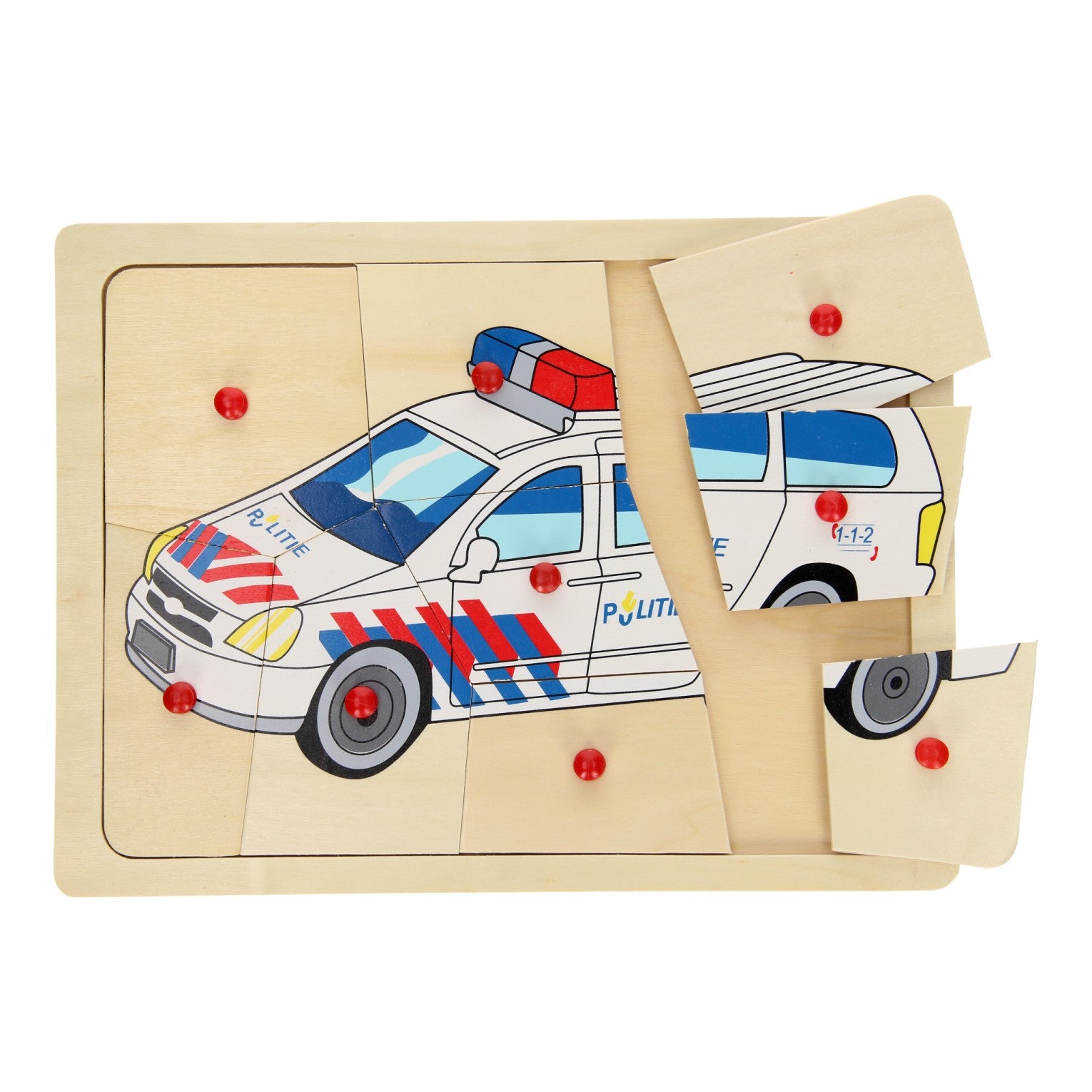 Playwood houten noppenpuzzel politie, 9st.