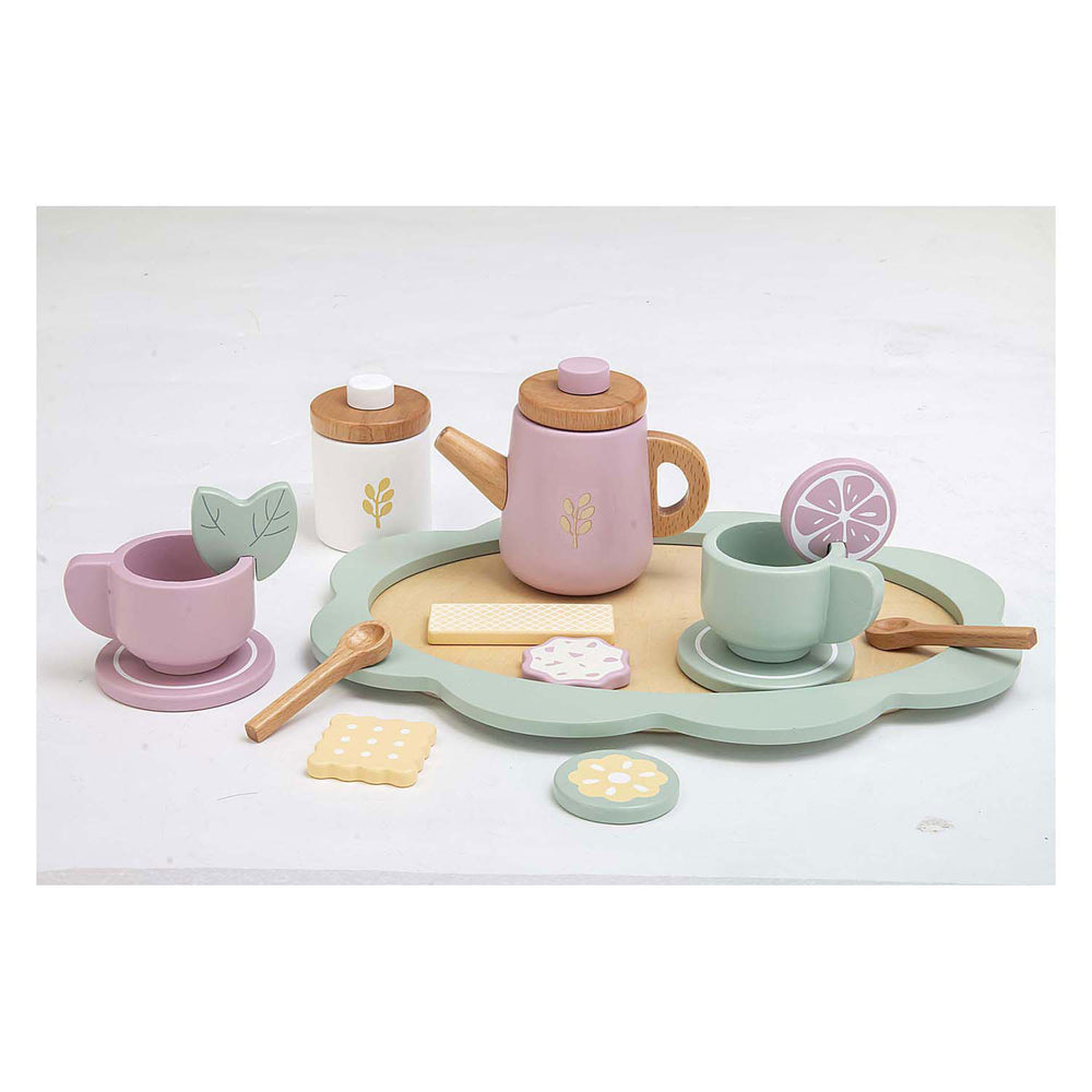 Playwood houten theeservies pastel, 17dlg.