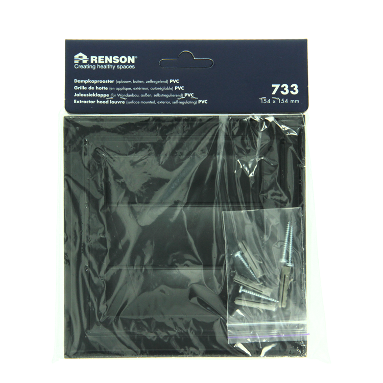 Renson 1069265 - opbouw dampkaprooster pvc 733 (154x154) str 9005 (zwart) | 2 stuks